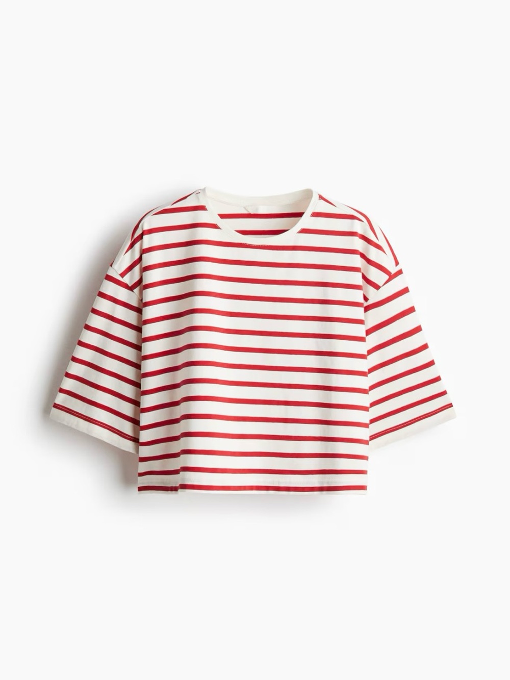 2/25$ NWOT H&M Cropped Cotton Blend Red and White Striped Tee